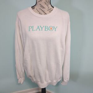 Playboy Bunny Logo Graphic White Long Sleeve Sweatshirt Pullover women's large